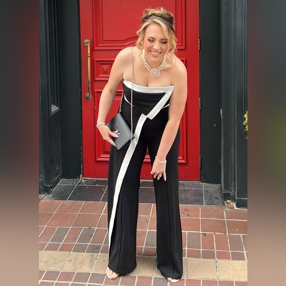 Black and White Strapless Jumpsuit - Picture 2 of 3